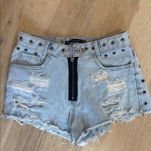 Zara Light Blue Ripped Jean Shorts